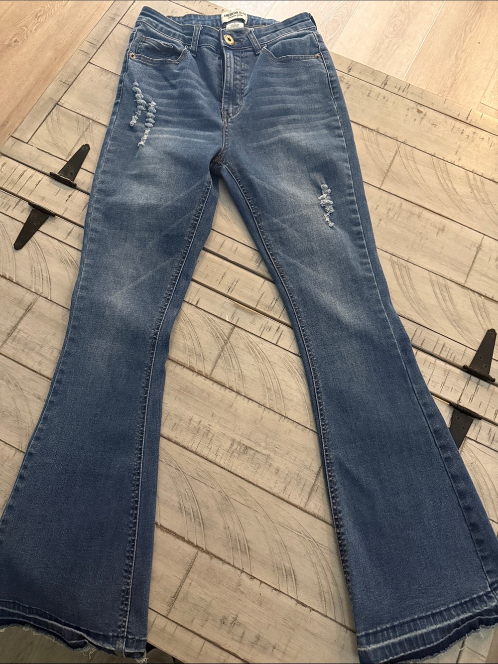 Mid-Rise Blue Flare Jeans with Light Distressing